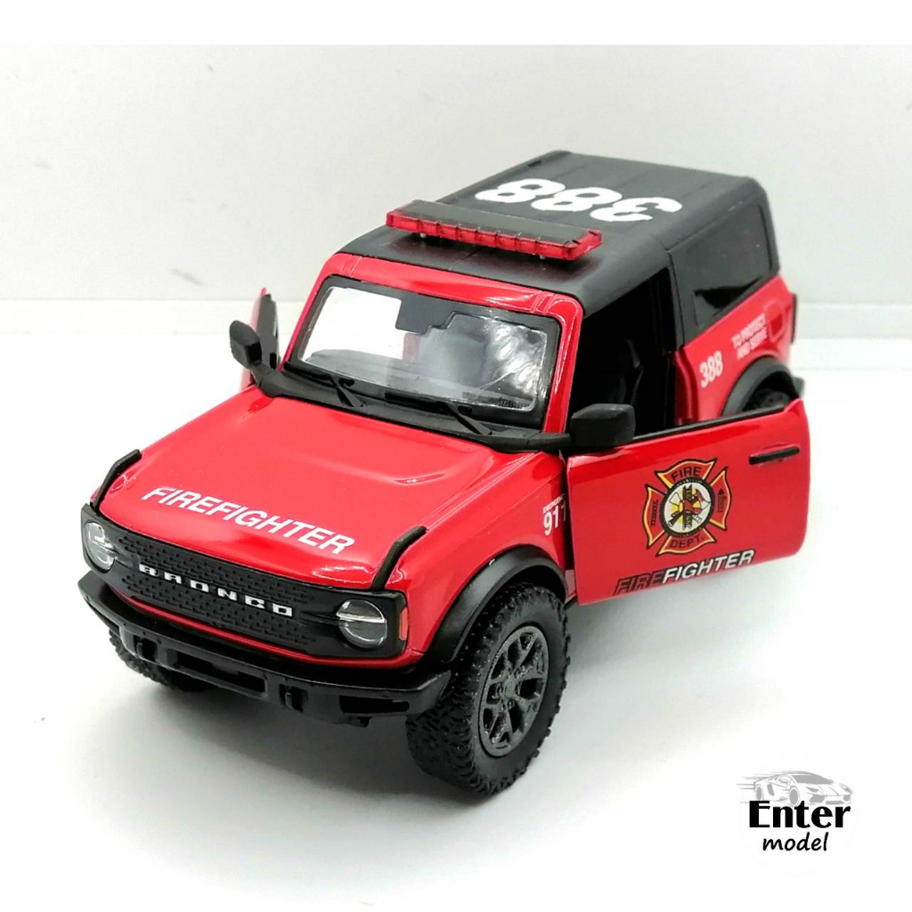 KINSMART​ โมเดลรถเหล็ก​ ลิขสิทธิ์​แท้ รถตำรวจ 2022 Ford Bronco (Firefighter) Scale 1/34 ยาว 12.5cm