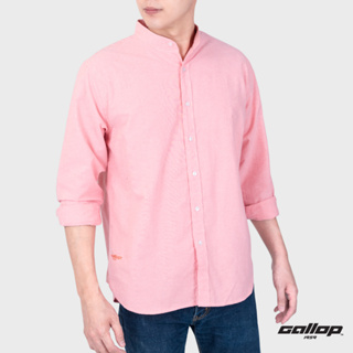 GALLOP : OXFORD CASUAL MANDARIN COLLAR SHIRT เสื้อเชิ๊ตคอจีนแขนยาว รุ่น GW9024 สี Rose Pink - โอรส