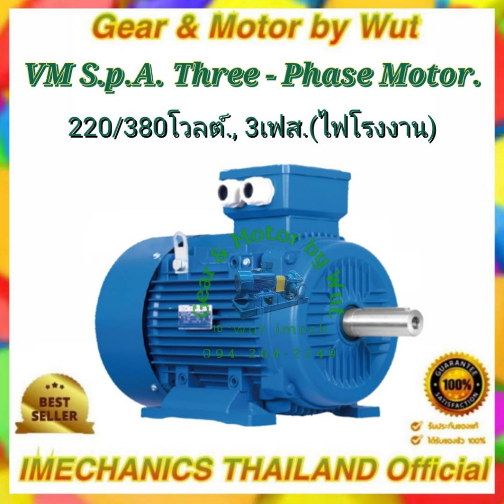 VM S.p.A. Three - Phase Motor. รุ่น GL100L2-4 ขนาด 4 แรง.,4 โฟล.,3 เฟส(ไฟโรงาน)