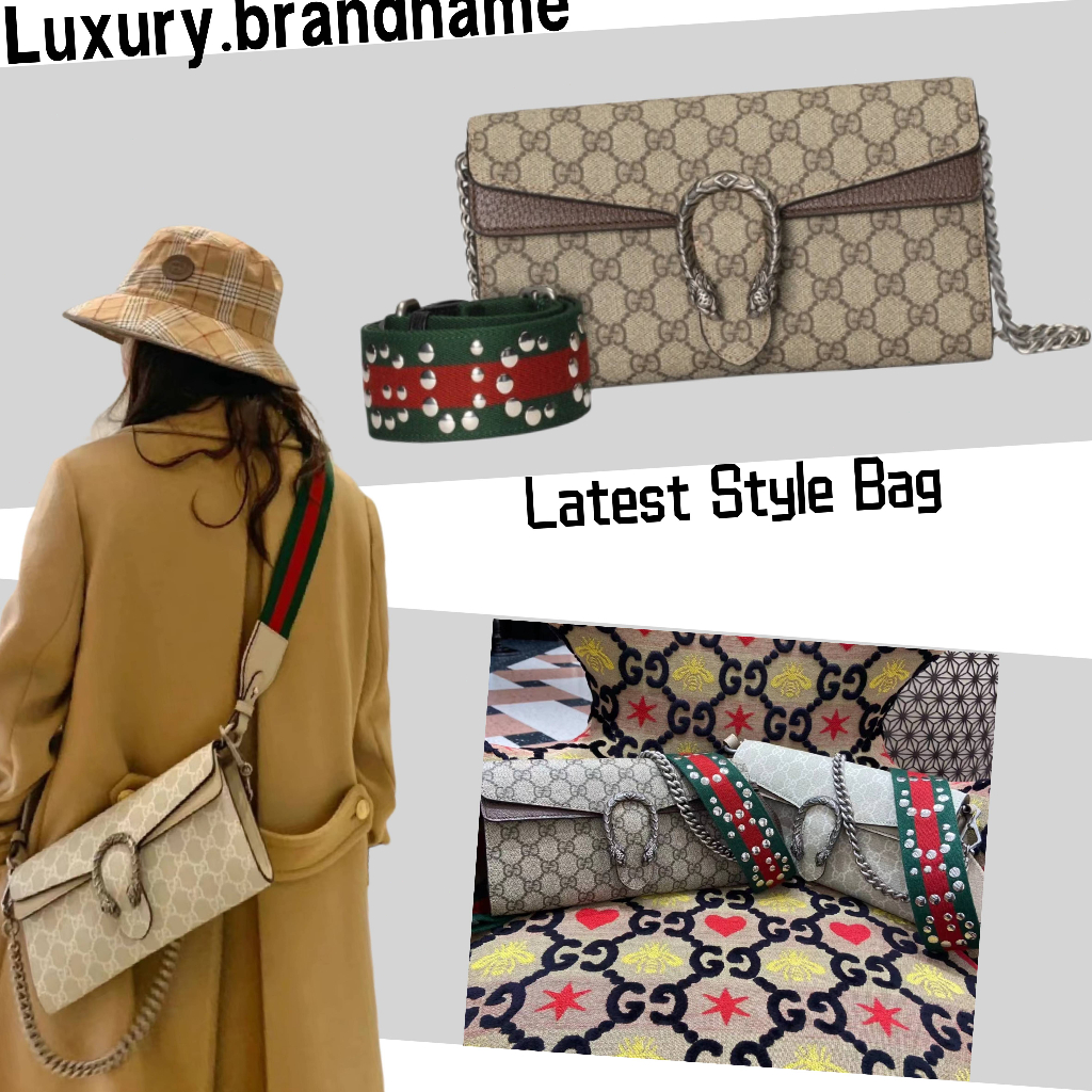 Gucci/Dionysus/Latest Style/ของแท้ 100%/สินค้าปลอดภาษีลดราคา/กระเป๋าสะพายสุภาพสตรี