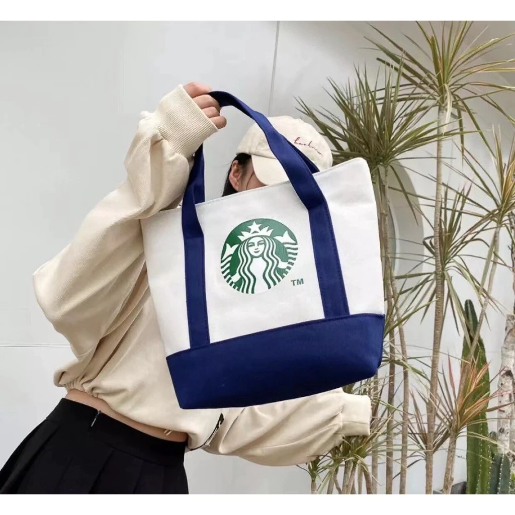กระเป๋าผ้าแต่งแถบสีพิมพ์ลาย สตาบัค starbuck103
