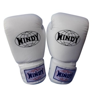 นวมซ้อมมวยไทย วินดี้สปอร์ต ทำจากหนังแท้ เมจิกเทป สีขาว Windy Boxing Gloves