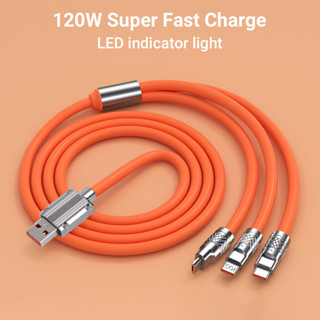 สายชาร์จเร็ว 3 ใน1 ตัวหนา ทนนาน 120W Super Fast Charge 3 in 1 สายชาร์จซิลิโคน มี3หัว ชาร์จไว้ สำหรับ IO-S/Android/Type C