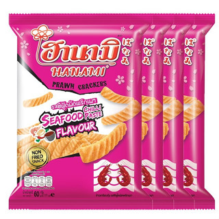 ฮานามิ ข้าวเกรียบกุ้ง รสซีฟู้ดผัดพริกเผา 60 กรัม x 4 ซอง