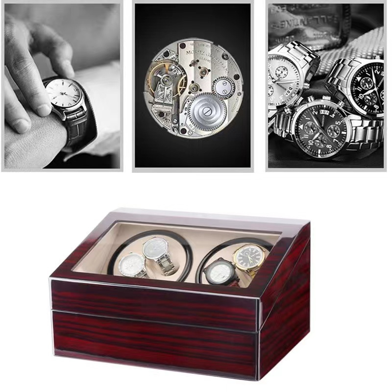 *พร้อมส่ง*นาฬิกาหมุน4+6（ลายไม้มะเกลือสีดำ）กล่องนาฬิกา Watch Winder กล่องหมุนนาฬิกาอัตโนมัติ