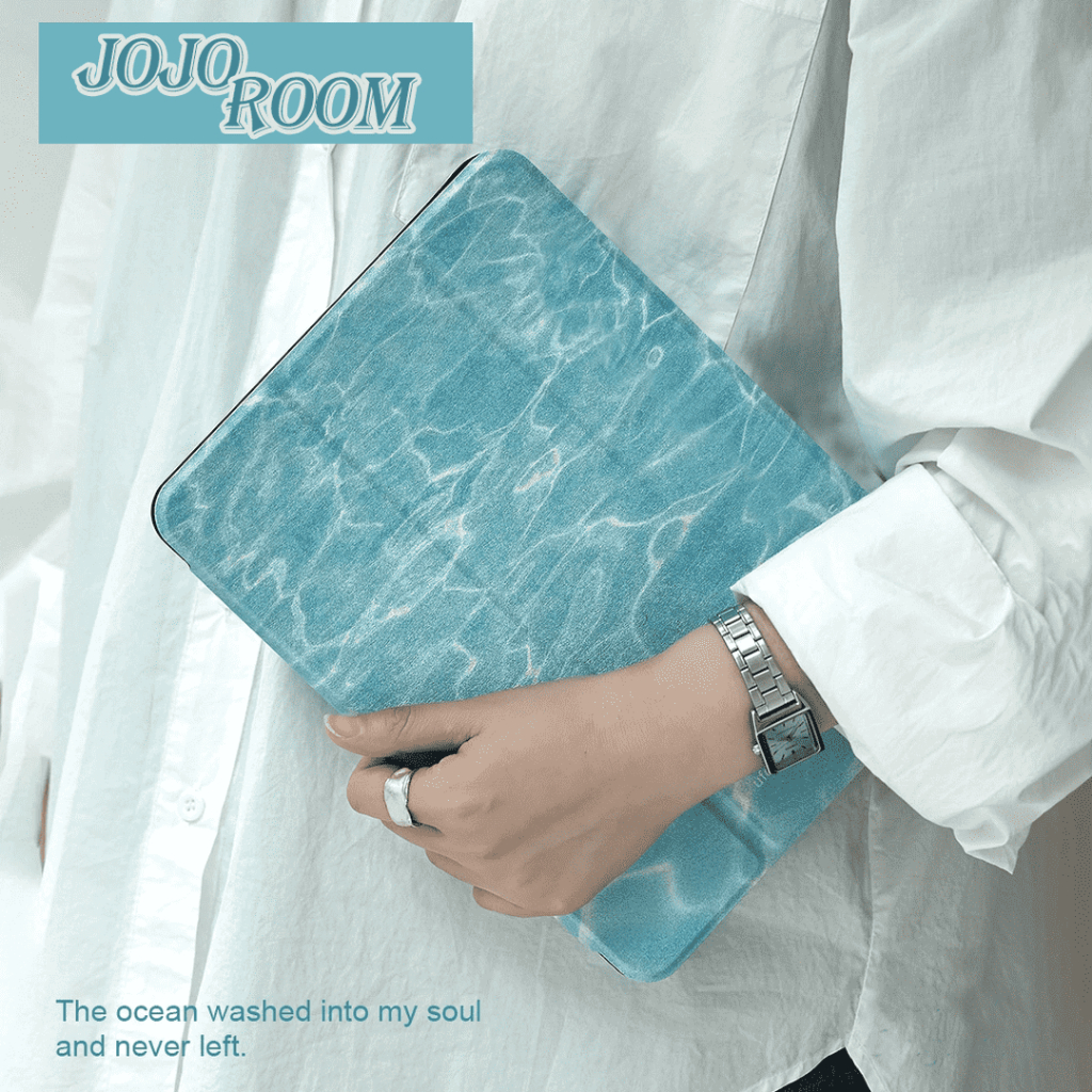 💫พร้อมส่ง💫เคสไอแพดGen9 Air5เคสiPad ฤดูร้อน ระลอกน้ำGen8 Air6/7 Gen11 Case สีฟ้า มีที่เก็บปากกา