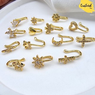 จิวจมูกแบบหนีบ จิวจมูกไม่ต้องเจาะ nose stud จิวสแตนเลสแท้ชุบทอง14 K