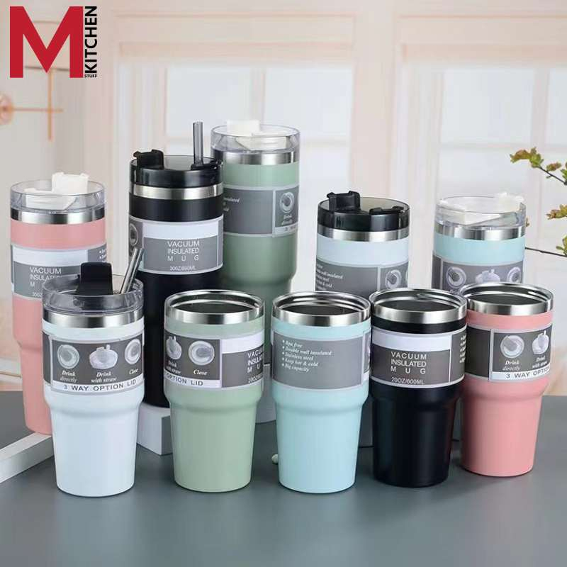 M KITCHEN แก้วเก็บความเย็น สามารถเก็บอุณหภูมิร้อนเย็น สเตนเลส พร้อมหลอด (A0)