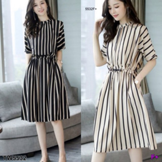 CS5532 เดรสลายริ้วตรง straight stripe dress