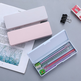 (พร้อมส่งร้านไทย) กล่องดินสอพลาสติกสีพาสเทล สีพื้น (19.5*6.4cm)