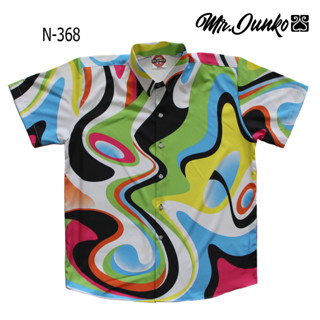 ⚡ ส่งฟรี⚡เสื้อเชิ้ตแขนสั้น งานต่อลาย Mr-Junko  ผ้าซาตินนิ่มใส่สบายไม่ร้อน N-368