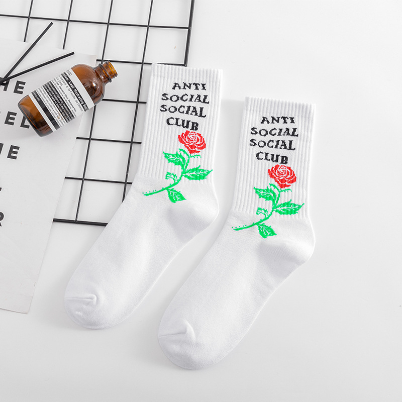 ถุงเท้า Anti Socail Socail Club ลายไฟ กุหลาบ ของมีพร้อมส่ง