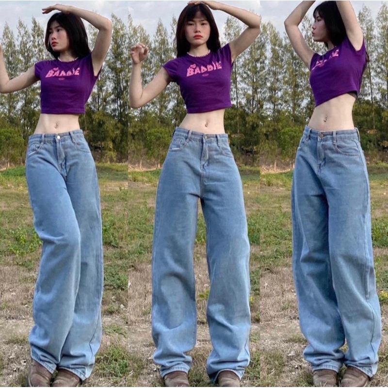 กางเกงยีนส์สีบลูเบบี้ เอวสูง แบบใส่บวกไซร้เป็นเอวต่ำ