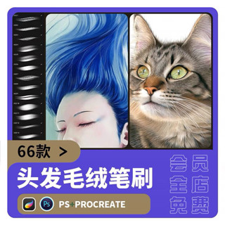 [Procreate/Ps] บรัชเส้นผม ขนสัตว์ 66 บรัช