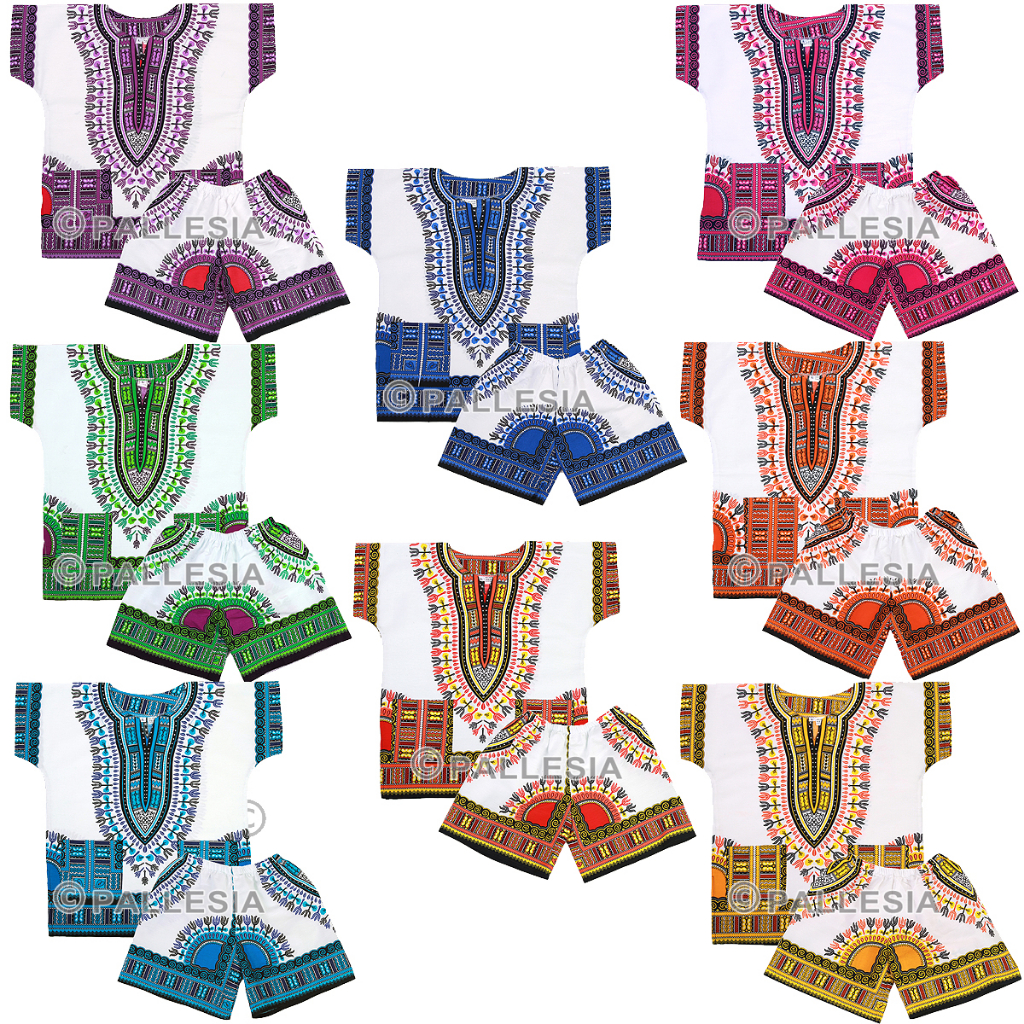 ชุดจังโก้เด็กชาย หญิง สไตล์โบฮีเมียน เสื้อพื้นเมือง ชนเผ่า เสื้อสงกรานต์เด็ก Toddler Kids African Dashiki Set sw09 - รูปที่ 3