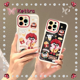 💜Kettra💜ป้องกันการหล่น ขอบเต็ม iPhone 11 14 pro max การ์ตูน เครยอนชินจัง สีขาว สาวน่ารักหัวใจ case for iPhone 12 13