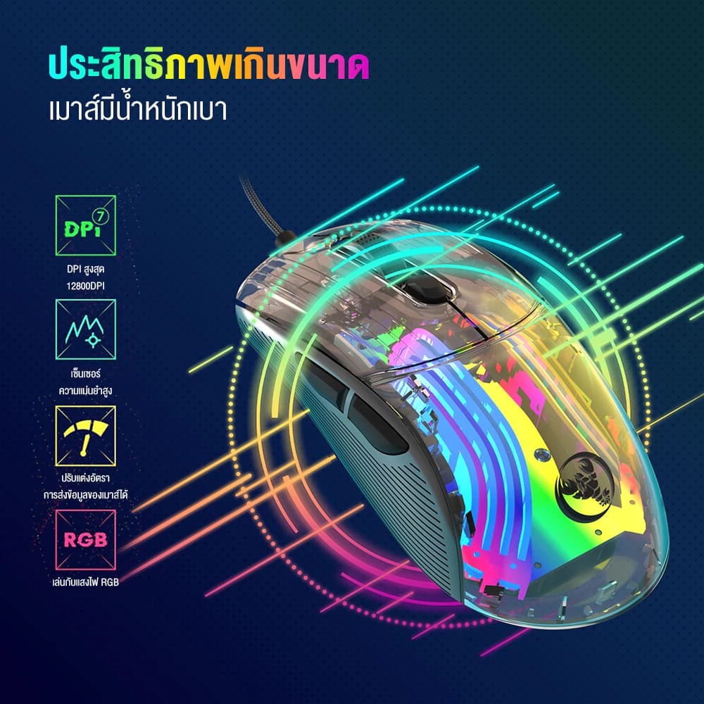 เมาส์ HXSJ X400 Wired Gaming RGB thumbnail 7