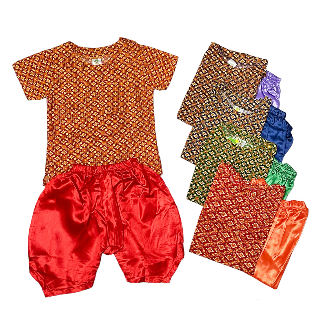 ชุดไทยเด็กชาย เสื้อลายไทย โจงผ้ามัน ผ้าคาดขายแยกมี2แบบ