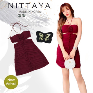 ราคาถูกที่สุด!! NITTAYA เดรสสายผูก ผ้าจับย่น เว้าเอว