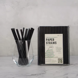 หลอดกระดาษลายริ้ว เเบรนด์ Paper Straws ขนาด 6mm×160mm Food Grade มาตรฐานจาก FSC บรรจุ100 หลอด ผู้ผลิตเจ้าเเรกในประเทศไทย