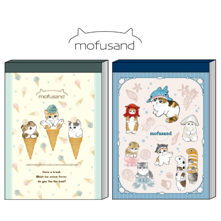Mofusand Memo Pad กระดาษโน๊ต ลายแมวชุด สัตว์น้ำ และ ไอศครีม ลายน่ารัก จากญี่ปุ่น
