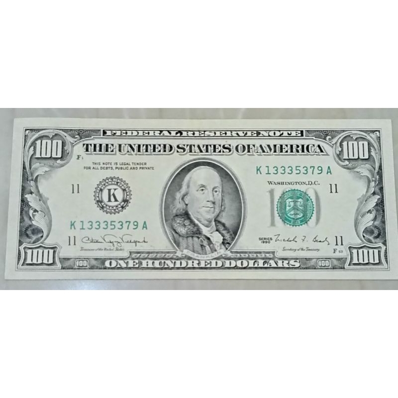 ธนบัตรอเมริกา 100ดอลลาร์ (เเบบเก่า) ปี1990