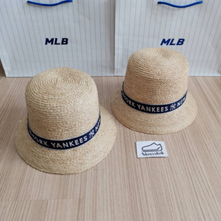 ของแท้ MLB Raffia Bucket Hat หมวกปีก หมวกสาน MLB / NY ป้ายแท็กเกาหลี  🇰🇷