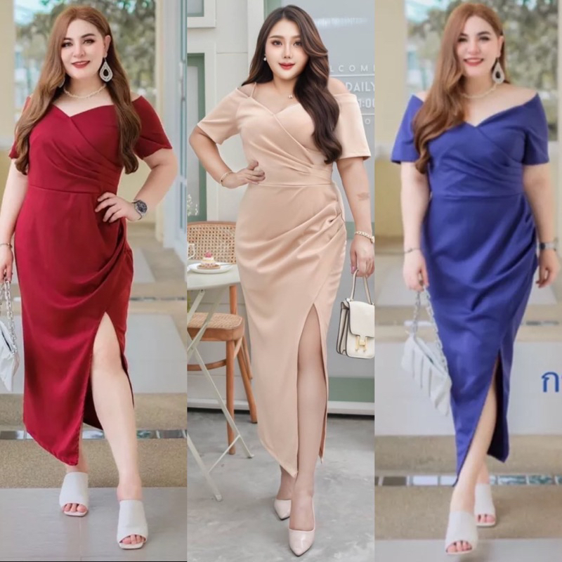 Janny เดรสยาว เดรสสาวอวบ อ้วน Bigsize Plussize XXL ชุดออกงาน ชุดราตรี ผ้าซาติน ผ้ามิลิน ผ้ากลิตเตอร์