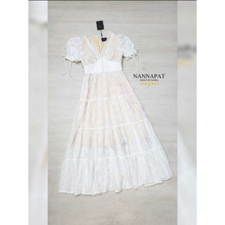 NANNAPAT:  Maxidress สีขาวเป็นงานผ้าลูกม้อย่างดี(*รบกวนเช็คสต๊อกก่อนกดสั่งซื้อ)