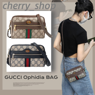 🍒กุชชี่ Gucci Ophidia mini bag in GG Supreme canvas🍒ผู้หญิง/กระเป๋าสะพายไหล่/กระเป๋าสะพายข้าง🍒