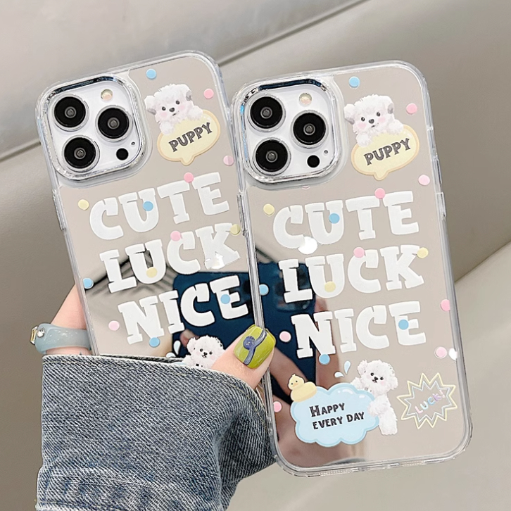 จัดส่งทันที เคสไอโฟน11/12/13/14/15 Pro max เคสน่ารัก Cute Lucky Puppy mirror Case For iPhone 11,12,13,14,13PM,14PM