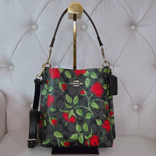 🎀(สด-ผ่อน) CC876 ลายดอก 8 นิ้ว Mollie Bucket Bag 22 In Signature Canvas With Fairytale Rose Print