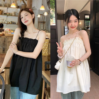 เสื้อสายเดี่ยวเกาะอกตัวยาวชายระบาย ใส่เป็นมินิเดรสได้ สไตล์มินิมอล Minimal Top