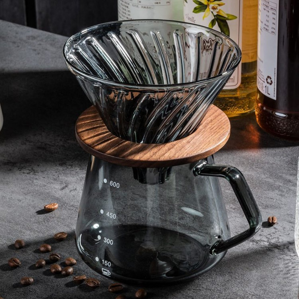 ชุดดริปกาแฟ เหยือกเสริฟกาแฟแบบไม่มีฝา พร้อมดริปเปอร์แก้ว V60 Borosilicate Coffee Glass Set สุดคุ้ม