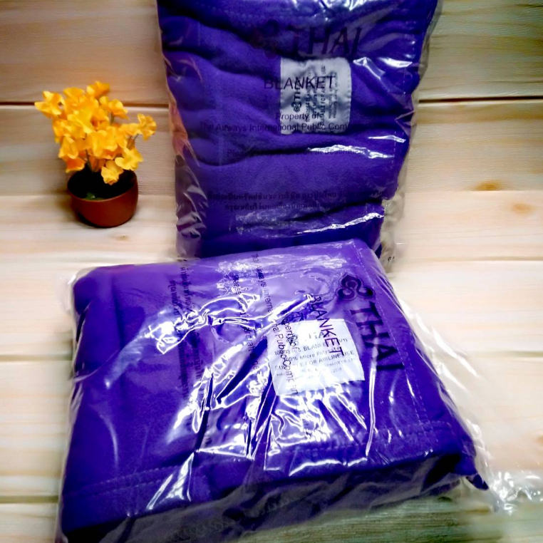 ผ้าห่มบนเครื่องบินการบินไทย เนื้อผ้าMicro Polyester ขนาด110*180ซม.สินค้าพร้อมส่ง