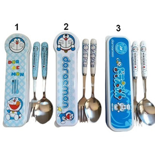 flatware ชุด เซ็ต ช้อน ส้อม สแตนเลส 304 พร้อมกล่องพกพา ขนาดเด็กโต ผู้ใหญ่ ลาย doraemon โดเรม่อน โดราเอม่อน