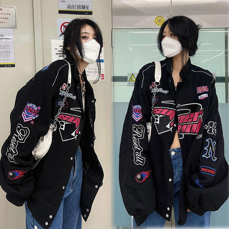 Intelscore เสื้อแจ็กเก็ตเบสบอล แขนยาว ขนาดใหญ่ คุณภาพสูง สไตล์ฮิปฮอป สตรีท เสื้อวินมอไซค์,เสื้อแจ็คเก็ตเบสบอลผู้หญิง