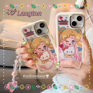 🌈Langton🌸ขอบเต็ม ป้องกันการหล่น iphone 11 14 pro max การ์ตูน เซเลอร์มูน เคสใส Hello Kitty ขอบขาว case for iPhone 12 13