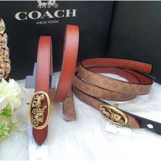 💚แท้💯 พร้อมส่ง💚เข็มขัดหญิง งาน Shop COACH C3271 Horse And Carriage Medallion Buckle Reversible Belt