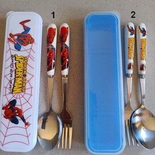 flatware ชุด เซ็ต ช้อน ส้อม สแตนเลส 304 พร้อมกล่องพกพา ขนาดเด็กโต ผู้ใหญ่ ลาย spiderman สไปเดอร์แมน