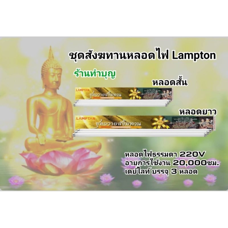 สังฆทานหลอดไฟ ชุดสังฆทาน หลอดไฟ หลอดไฟ+เทียน ทำบุญ เข้าพรรษา มี 2 แบบ หลอดไฟ Lampton เทียนแสงจันทร์ 