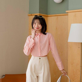 Kimmame - เสื้อ รุ่น Double Collar Crop Shirt 2 สี