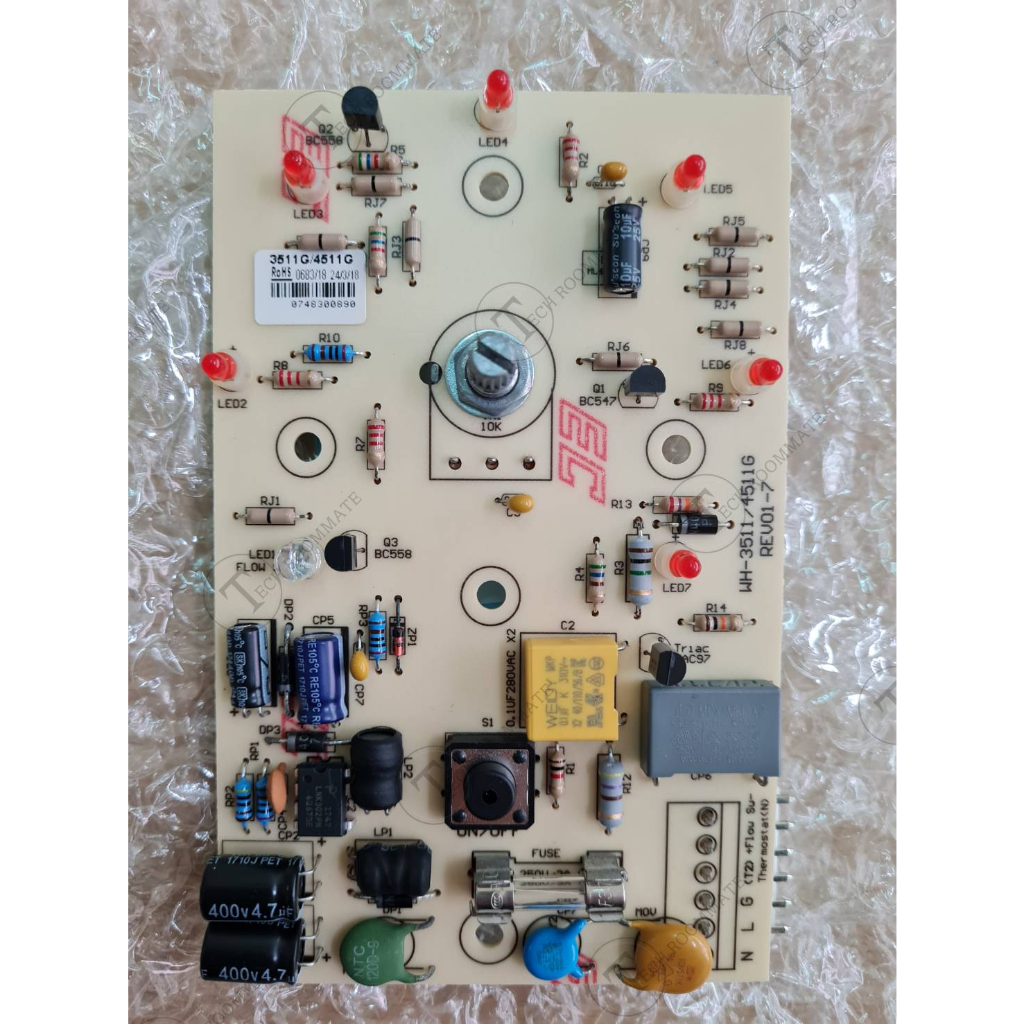 TOSHIBA อะไหล่แท้ บอร์ดเครื่องทำน้ำอุ่นโตชิบา  PC BOARD WHNL10000000078 ใช้กับรุ่นWH-3511G ที่มีไฟ L