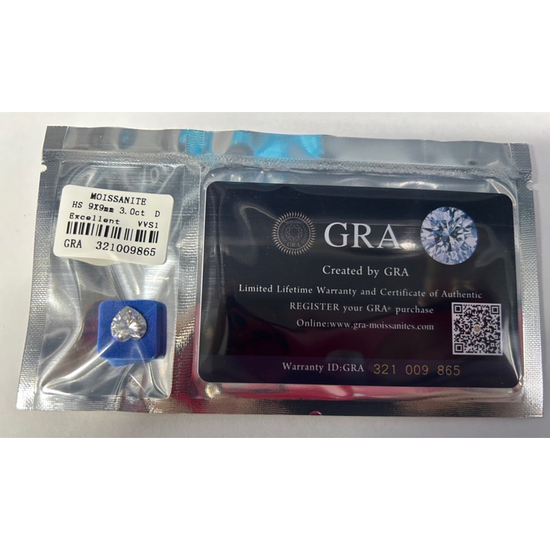 (1 เม็ด น้ำหนัก 3 กะรัต ) เพชร โมซาไนท์ GRA Certified Mois Moissanite HEART 9x9 mm( white D- Color, 