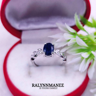 RP008 แหวนพลอยไพลินแท้ ( Blue sapphire ) ตัวเรือนเงินแท้ 925 ชุบทองคำขาว เป็นงานแก้ไซส์ฟรี