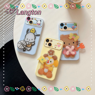 🌈Langton🌸ขอบเต็ม ป้องกันการหล่น iphone 11 14 pro max การ์ตูน Hello Kitty สาวน่ารักหัวใจ สีฟ้า case for iPhone 12 13