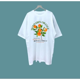 Happier than ever/เสื้อยืดโอเวอร์ไซส์สกรีนลายmandarin/สีขาว