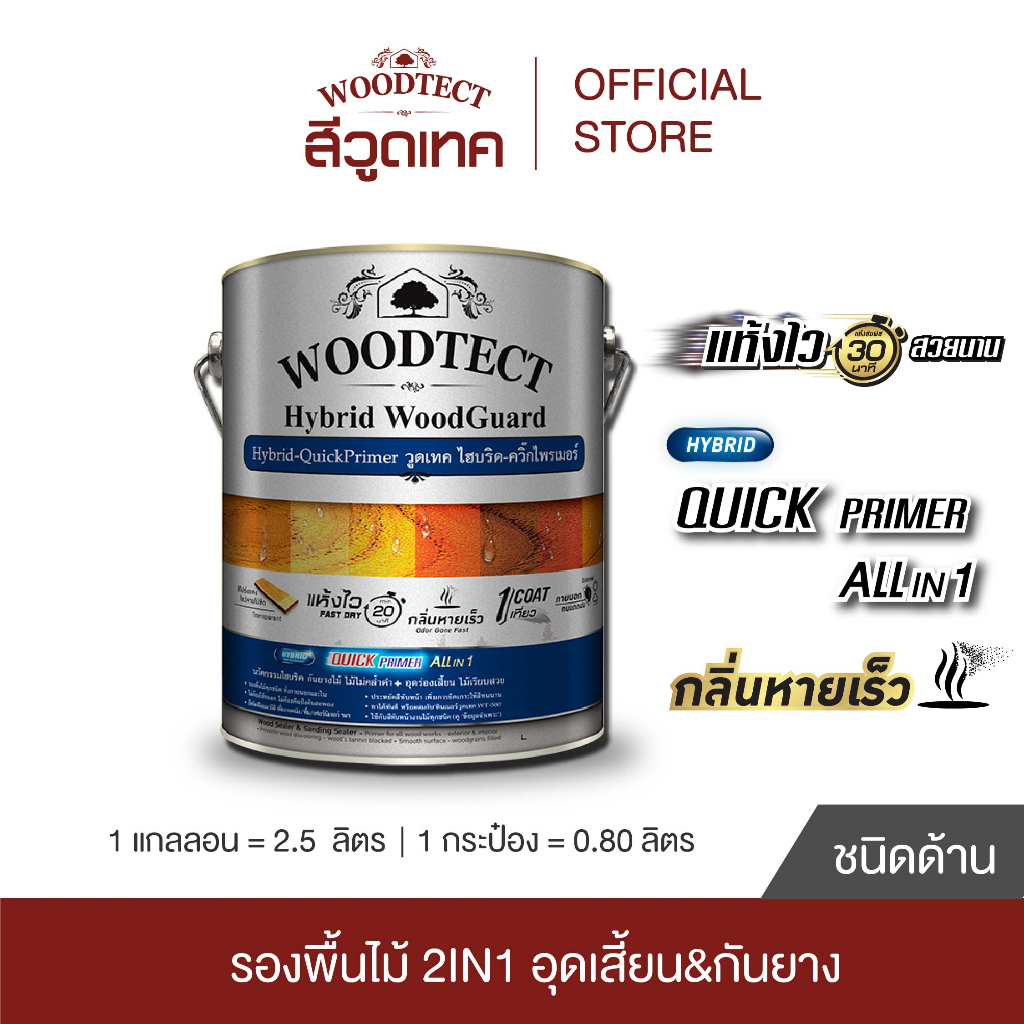 วูดเทค ไฮบริด-ควิ๊กไพรเมอร์  น้ำมันรองพื้นกันยางไม้ & อุดร่องเสี้ยนในตัว WOODTECT Hybrid-Quick Primer Sealer & Primer