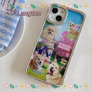 🌈Langton🌸ขอบเต็ม ป้องกันการหล่น iphone 11 14 pro max การ์ตูน ลูกสุนัข กรอบเงิน สาวน่ารักหัวใจ case for iPhone 12 13