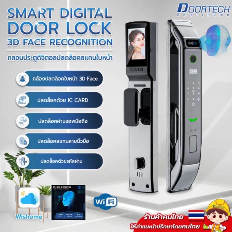 Digital Door Lock รุ่น X1H (ใช้กับบานสวิงเท่านั้น) 3D Face Recognition กลอนประตูดิจิตอล สมาร์ทล็อค Smart Door Lock